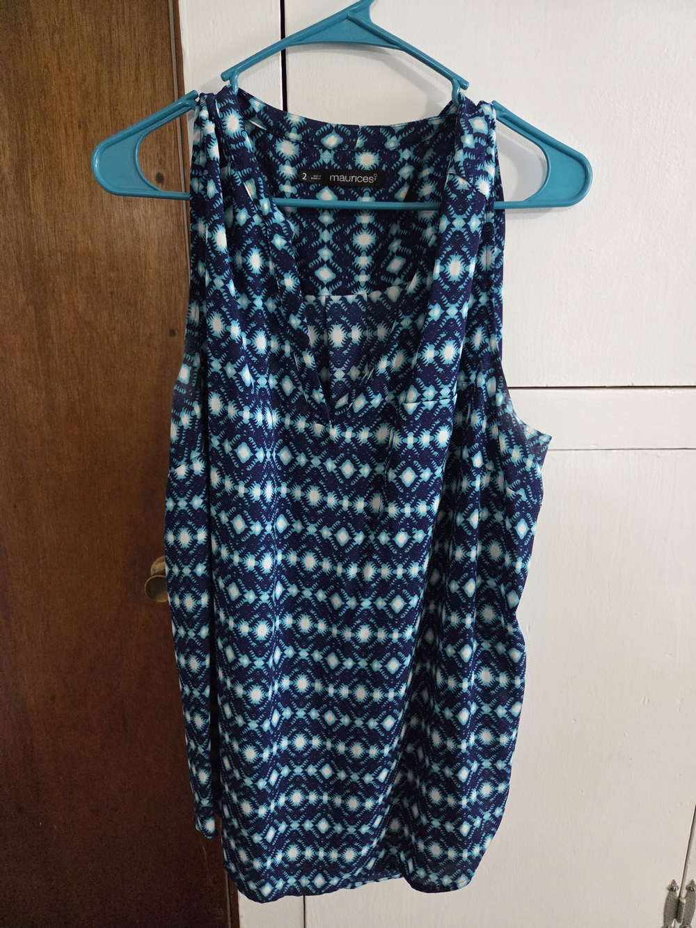 Maurices Navy and Teal Geo Print Sleeveless Top